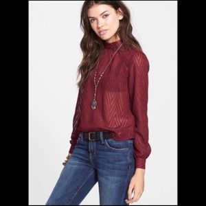 Free People Sheer Wine Blouse large